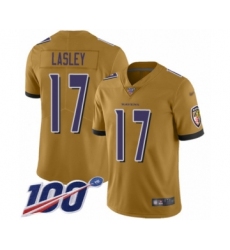 Men's Baltimore Ravens #17 Jordan Lasley Limited Gold Inverted Legend 100th Season Football Jersey
