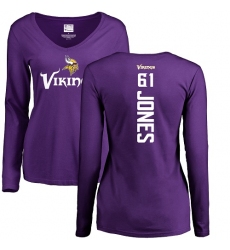 NFL Women's Nike Minnesota Vikings #61 Brett Jones Purple Backer Slim Fit Long Sleeve T-Shirt