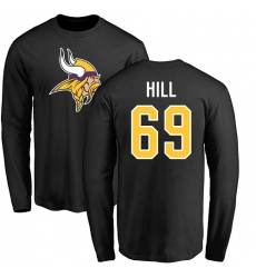 NFL Nike Minnesota Vikings #69 Rashod Hill Black Name & Number Logo Long Sleeve T-Shirt