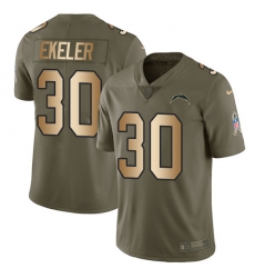 Men's Nike Los Angeles Chargers #30 Austin Ekeler Limited Olive Gold 2017 Salute to Service NFL Jersey