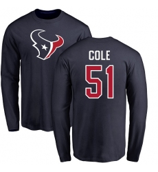 NFL Nike Houston Texans #51 Dylan Cole Navy Blue Name & Number Logo Long Sleeve T-Shirt
