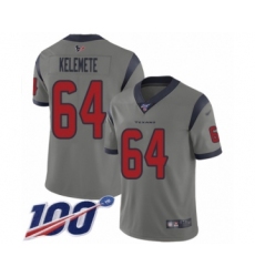 Men's Houston Texans #64 Senio Kelemete Limited Gray Inverted Legend 100th Season Football Jersey