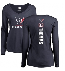NFL Women's Nike Houston Texans #83 Jordan Thomas Navy Blue Backer Long Sleeve T-Shirt