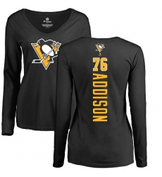 NHL Women's Adidas Pittsburgh Penguins #76 Calen Addison Black Backer Long Sleeve T-Shirt