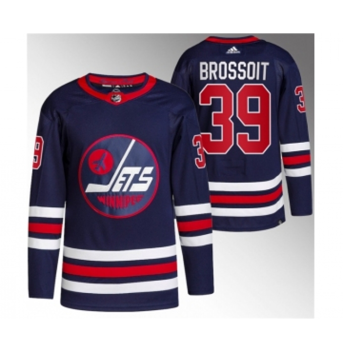 Men's Winnipeg Jets #39 Laurent Brossoit 2021-22 Navy Stitched Jersey