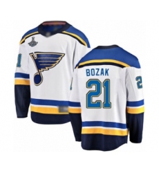 Men's St. Louis Blues #21 Tyler Bozak Fanatics Branded White Away Breakaway 2019 Stanley Cup Champions Hockey Jersey