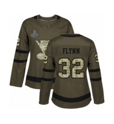 Women's St. Louis Blues #32 Brian Flynn Authentic Green Salute to Service 2019 Stanley Cup Champions Hockey Jersey