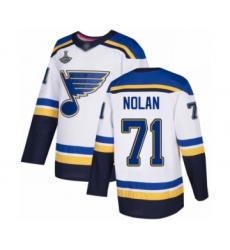 Youth St. Louis Blues #71 Jordan Nolan Authentic White Away 2019 Stanley Cup Champions Hockey Jersey