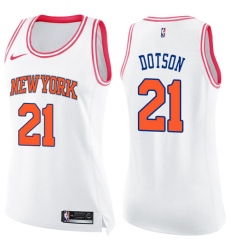 Women's Nike New York Knicks #21 Damyean Dotson Swingman White Pink Fashion NBA Jersey