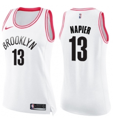Women's Nike Brooklyn Nets #13 Shabazz Napier Swingman White Pink Fashion NBA Jersey