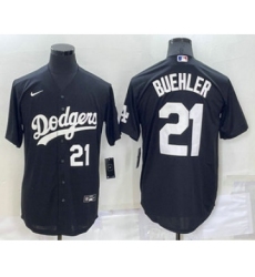 Men's Los Angeles Dodgers #21 Walker Buehler Number Black Turn Back The Clock Stitched Cool Base Jersey