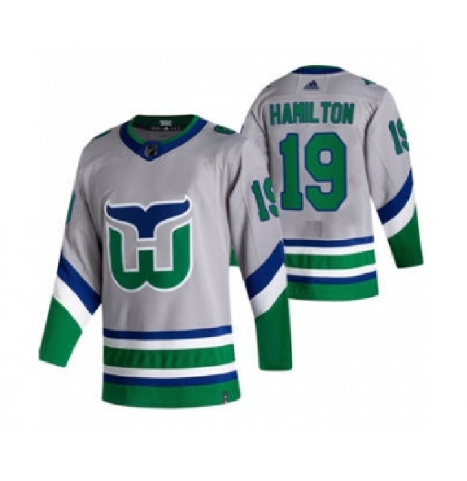 Men's Carolina Hurricanes #19 Dougie Hamilton Grey 2020-21 Reverse Retro Alternate Hockey Jersey
