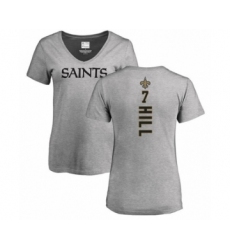 NFL Women's Nike New Orleans Saints #7 Taysom Hill Ash Backer V-Neck T-Shirt
