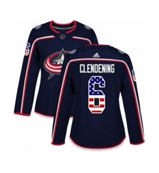 Women's Adidas Columbus Blue Jackets #6 Adam Clendening Authentic Navy Blue USA Flag Fashion NHL Jersey