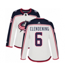 Women's Adidas Columbus Blue Jackets #6 Adam Clendening Authentic White Away NHL Jersey