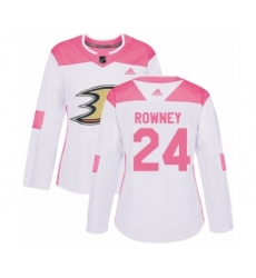 Women's Adidas Anaheim Ducks #24 Carter Rowney Authentic White Pink Fashion NHL Jersey