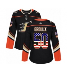 Women's Adidas Anaheim Ducks #50 Benoit-Olivier Groulx Authentic Black USA Flag Fashion NHL Jersey