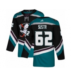 Men's Adidas Anaheim Ducks #62 Andrej Sustr Premier Black Teal Alternate NHL Jersey