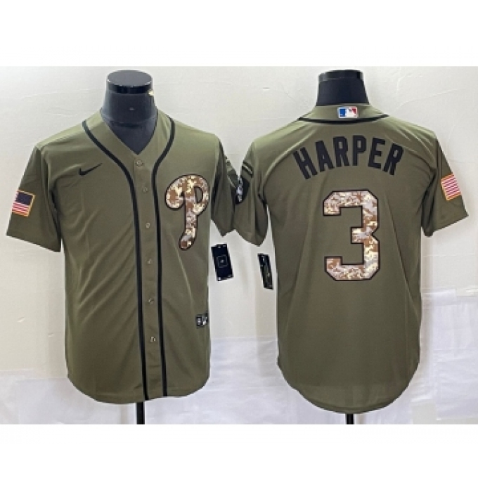Men's Philadelphia Phillies #3 Bryce Harper Green Salute to Service Cool Base Stitched Nike Jersey