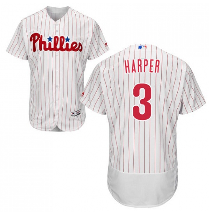 Men's Philadelphia Phillies #3 Bryce Harper White(Red Strip) Flexbase Authentic Collection Stitched MLB Jersey