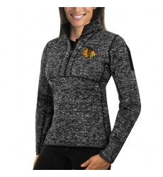 Chicago Blackhawks Antigua Women's Fortune Zip Pullover Sweater Charcoal
