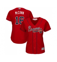 Women's Atlanta Braves #16 Brian McCann Replica Red Alternate Cool Base Baseball Jersey