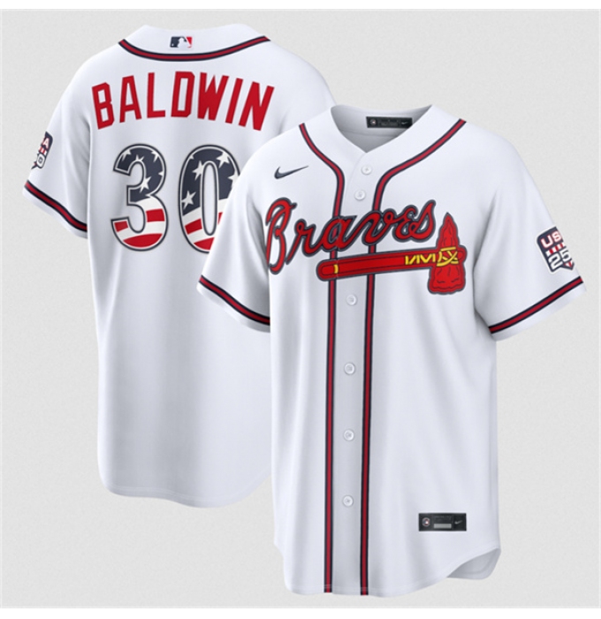 Men's Atlanta Braves #30 Drake Baldwin White USA 250 Fourth of July Home Stadium Stitched Baseball Jersey