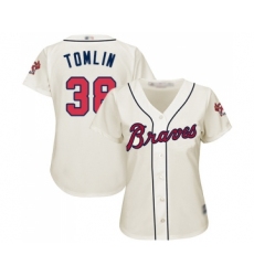 Women's Atlanta Braves #38 Josh Tomlin Replica Cream Alternate 2 Cool Base Baseball Jersey