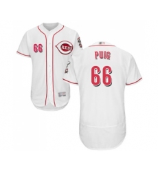 Men's Cincinnati Reds #66 Yasiel Puig White Home Flex Base Authentic Collection Baseball Jersey