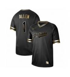Men's Cleveland Indians #1 Greg Allen Authentic Black Gold Fashion Baseball Jersey