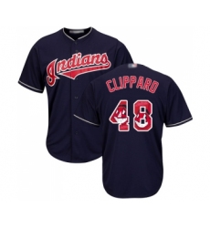 Men's Cleveland Indians #48 Tyler Clippard Authentic Navy Blue Team Logo Fashion Cool Base Baseball Jersey