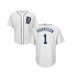 Youth Detroit Tigers #1 Josh Harrison Replica White Home Cool Base Baseball Jersey