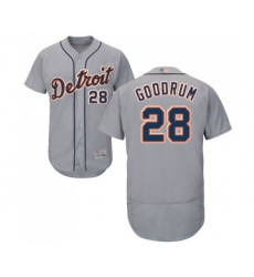 Men's Detroit Tigers #28 Niko Goodrum Grey Road Flex Base Authentic Collection Baseball Jersey