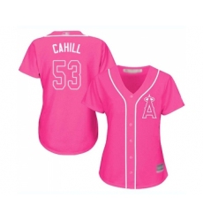 Women's Los Angeles Angels of Anaheim #53 Trevor Cahill Replica Pink Fashion Baseball Jersey