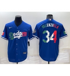 Mens Los Angeles Dodgers #34 Toro Valenzuela Royal Mexico Cool Base Stitched Baseball Jersey