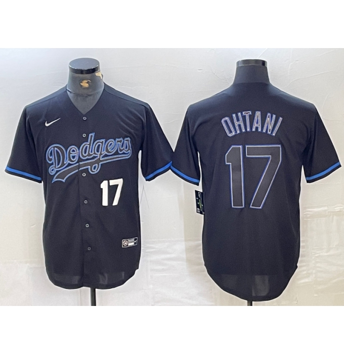 Men's Los Angeles Dodgers #17 Shohei Ohtani Number Lights Out Black Fashion Stitched Cool Base Jersey