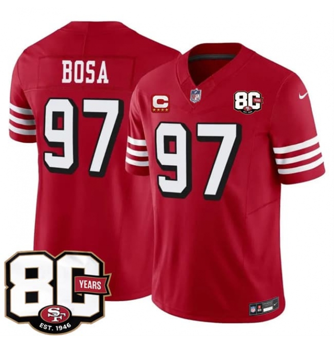 Men's San Francisco 49ers #97 Nick Bosa New Red 2026 F.U.S.E. With 80th Anniversary & 4-Star C Vapor Untouchable Limited Football Stitched Jersey