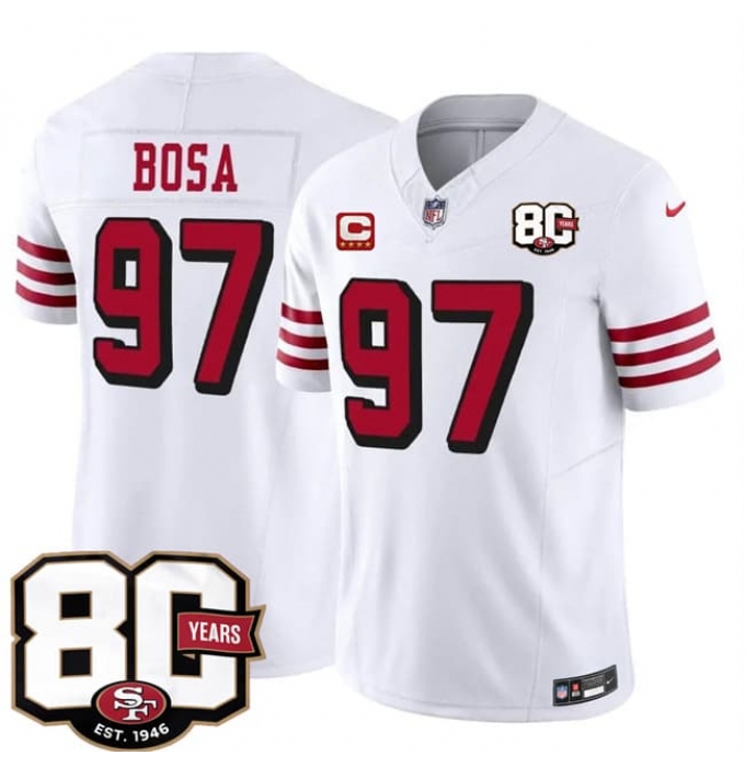 Men's San Francisco 49ers #97 Nick Bosa New White 2026 F.U.S.E. With 80th Anniversary & 4-Star C Vapor Untouchable Limited Football Stitched Jersey