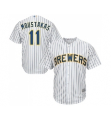 Youth Milwaukee Brewers #11 Mike Moustakas Replica White Home Cool Base Baseball Jersey
