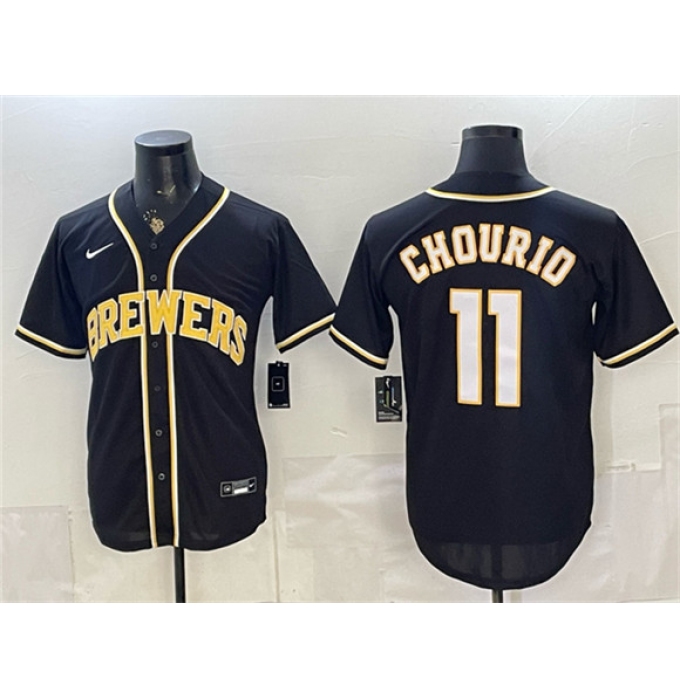Men's Milwaukee Brewers #11 Jackson Chourio 2026 Fashion Replica Black Out Stitched Baseball Jersey