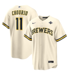 Men's Milwaukee Brewers #11 Jackson Chourio Nike Cream 2026 World Series Home Replica Jersey