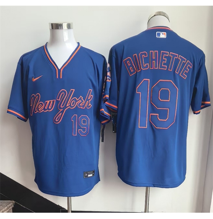 Men's New York Mets #19 Bo Bichette Blue Stitched Baseball Jersey