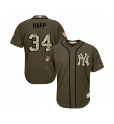 Youth New York Yankees #34 J.A. Happ Authentic Green Salute to Service Baseball Jersey