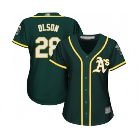 Women's Oakland Athletics #28 Matt Olson Replica Green Alternate 1 Cool Base Baseball Jersey