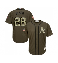 Youth Oakland Athletics #28 Matt Olson Authentic Green Salute to Service Baseball Jersey
