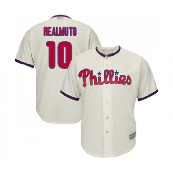 Youth Philadelphia Phillies #10 J. T. Realmuto Replica Cream Alternate Cool Base Baseball Jersey