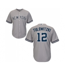Youth New York Yankees #12 Troy Tulowitzki Authentic Grey Road Baseball Jersey