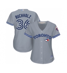 Women's Toronto Blue Jays #36 Clay Buchholz Replica Grey Road Baseball Jersey