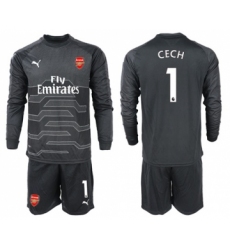 Arsenal #1 Cech Black Long Sleeves Goalkeeper Soccer Country Jersey