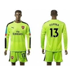 Arsenal #13 Ospina Shiny Green Goalkeeper Long Sleeves Soccer Club Jersey